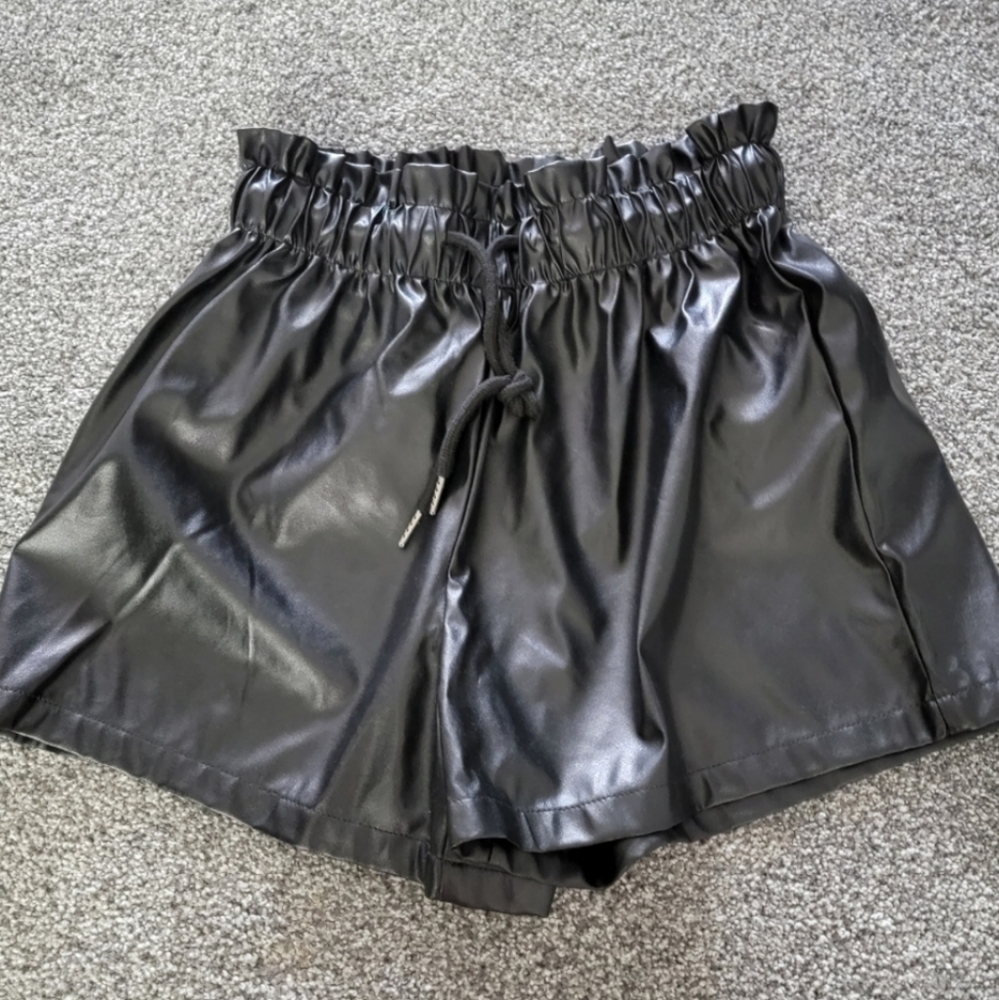 High Waisted Black Faux Leather Women's Shorts